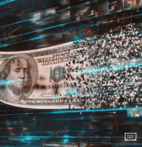 paper money note becoming pixels and entering the online world